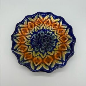 Blue and Orange Enamel On Copper Dish